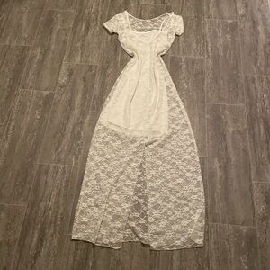 White lace floral low back dress with slit at the bottom back